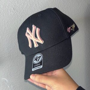 47 Black Cap with Pink Embroidery